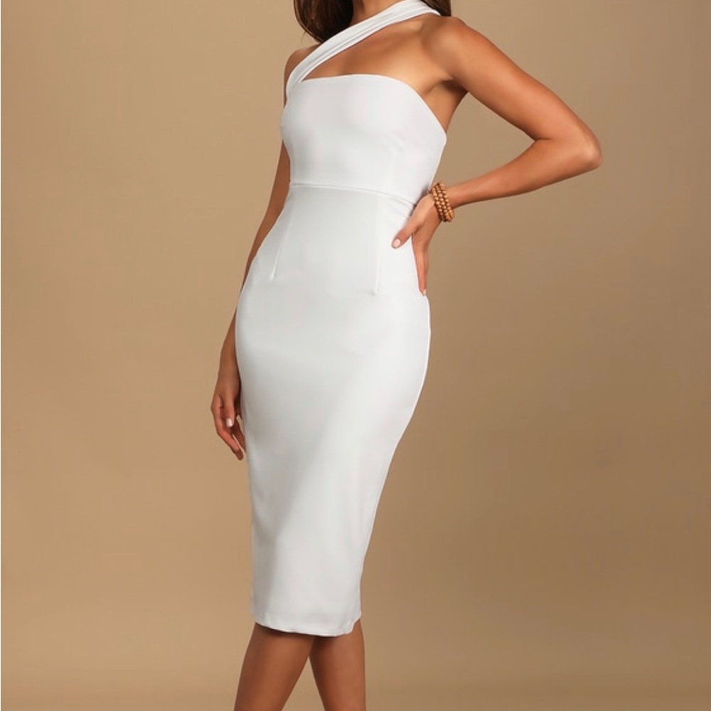 Ivory One-Shoulder Sleeveless Midi Dress - worn once
